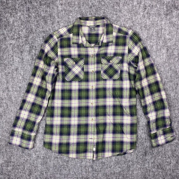 Eddie Bauer Flannel Shirt Womens S Green Purple Plaid 100 Cotton Outdoor Classic - Picture 3 of 10